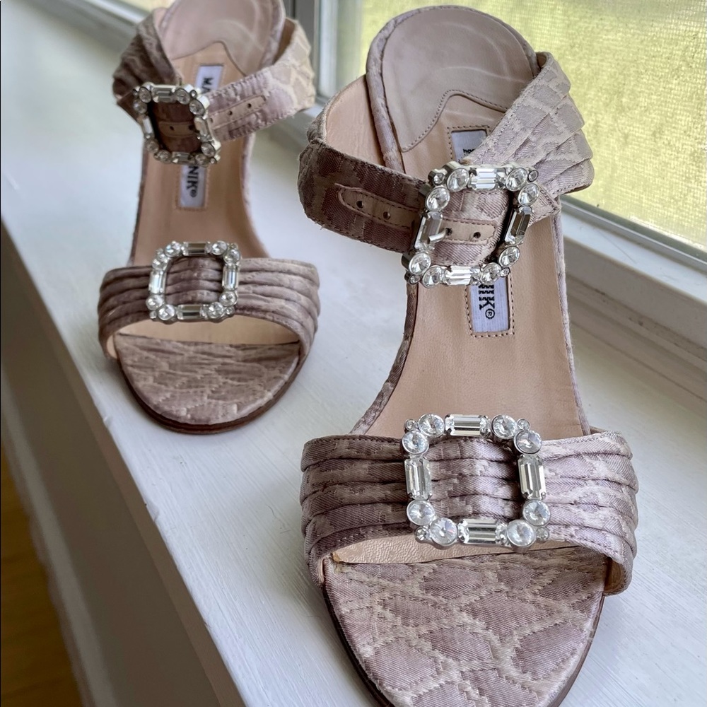 Manolo Blahnik Crystal Buckle Holiday Heels